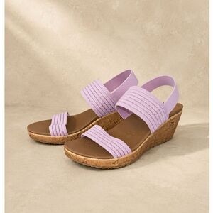 Skechers Cali Luxe Foam Cork Wedge Sandals Pink Comfort Platform Espadrille 9
